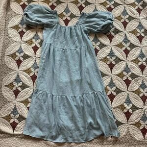 Anthropologie Light Blue Puff-Sleeve Tiered Dress